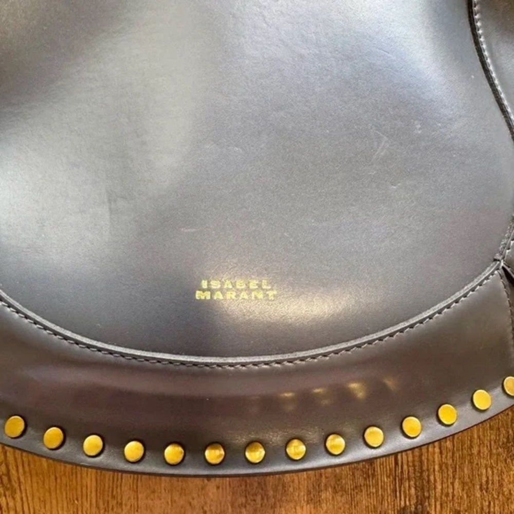 Isabel Marant Dark Black Leather Crescent Shoulder Bag withGold Studs - Picture 2 of 4